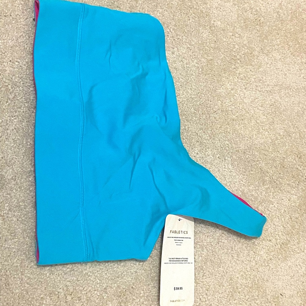 Fabletics Blue/Pink One Shoulder Reversible Sports Bra